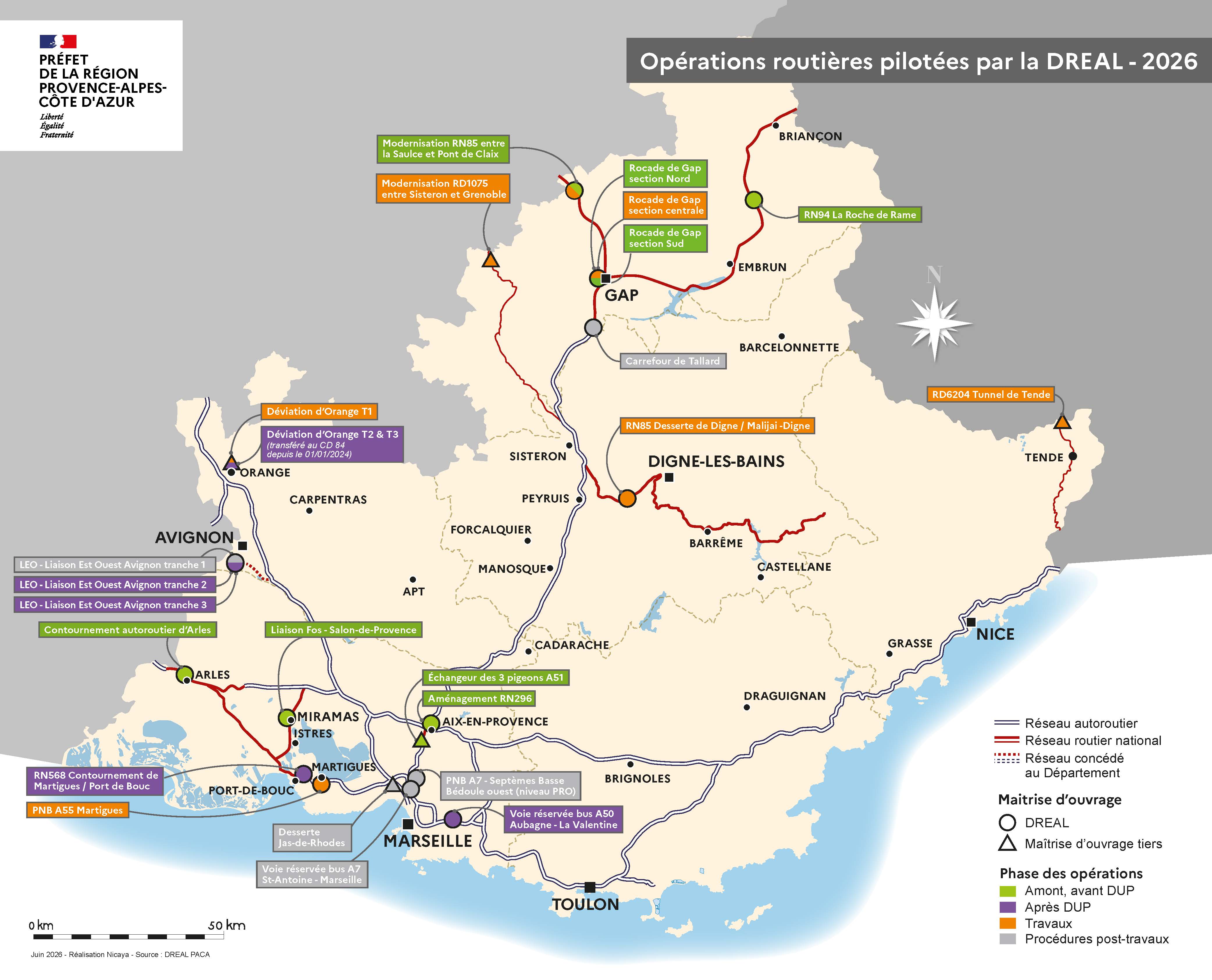 Carte des opérations routières - voir la transcription ci-dessous